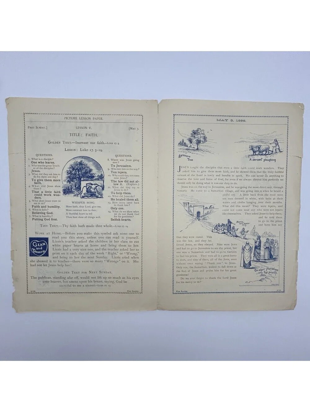 1892 Picture Paper Lesson Aug.7, 19th Century Children’s Religious Lesson    C22